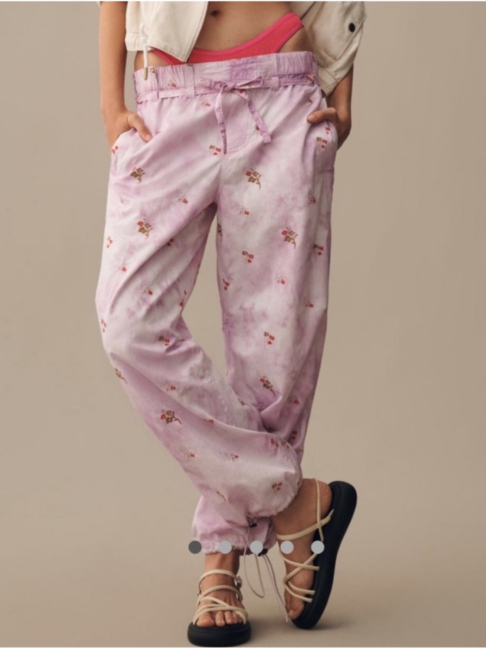 Pilcro Anthropologie Ditsy Tie Dye Floral Embroidered Parachute Jogger Pants, S